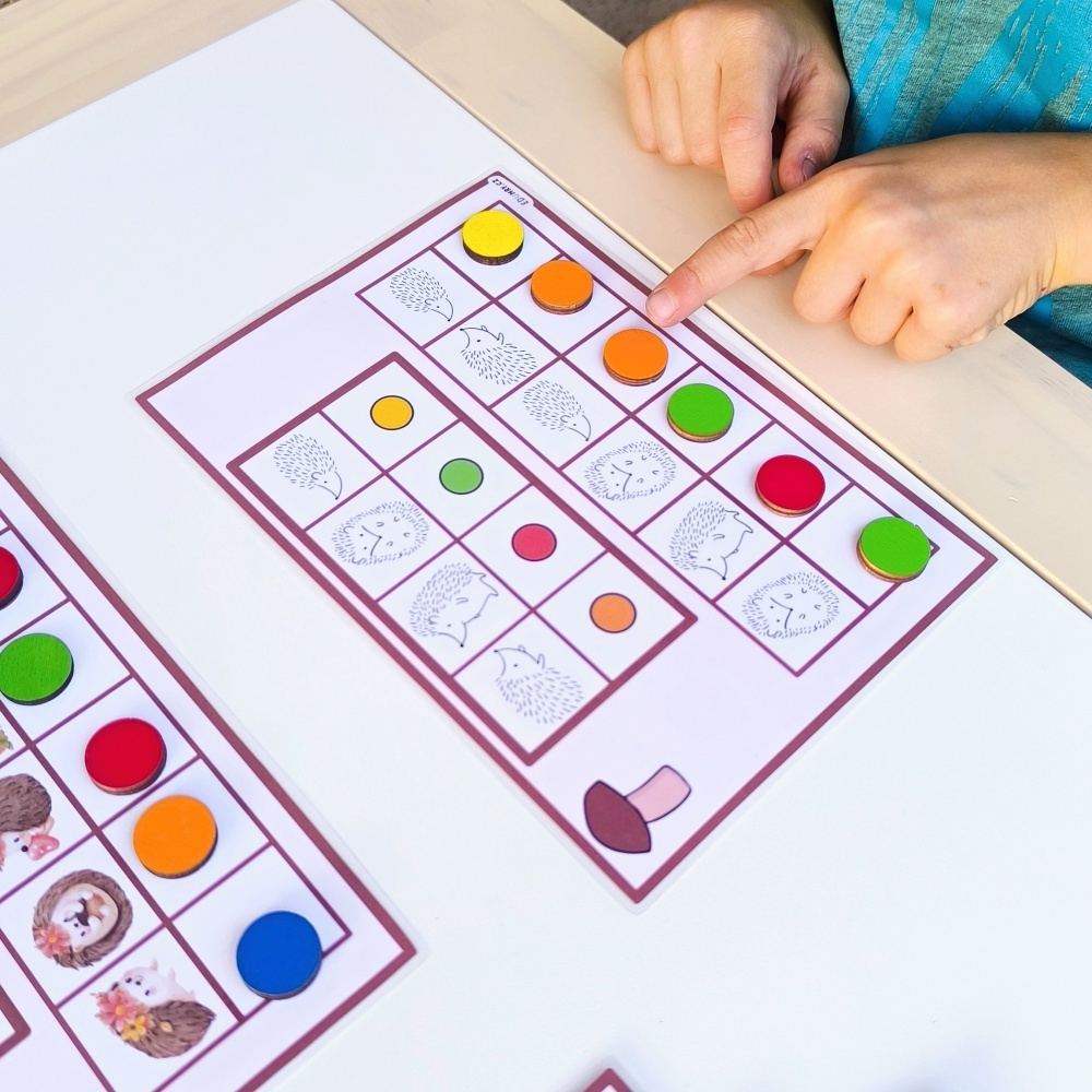 Aktivity ježek - zrakové vnímání barevná kolečka pracovní listy